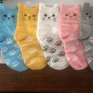 Womens socks 5 pairs of cat socks in plastic zip bag